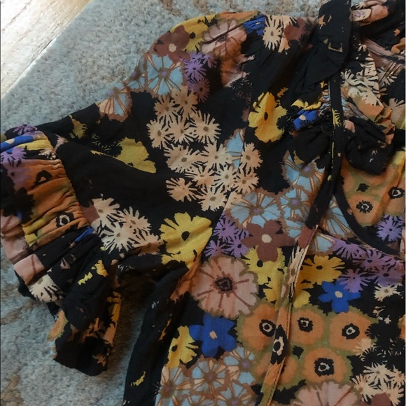 Anthropologie ODILLE Black Floral Bianka Blouse - Picture 6 of 8